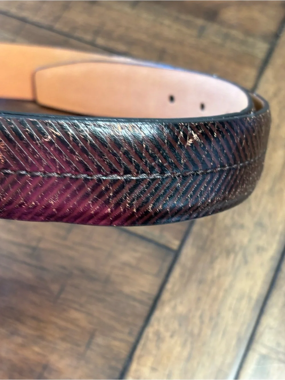 Tommy Bahama Dark Brown Textured Leather Belt with Silver Buckle